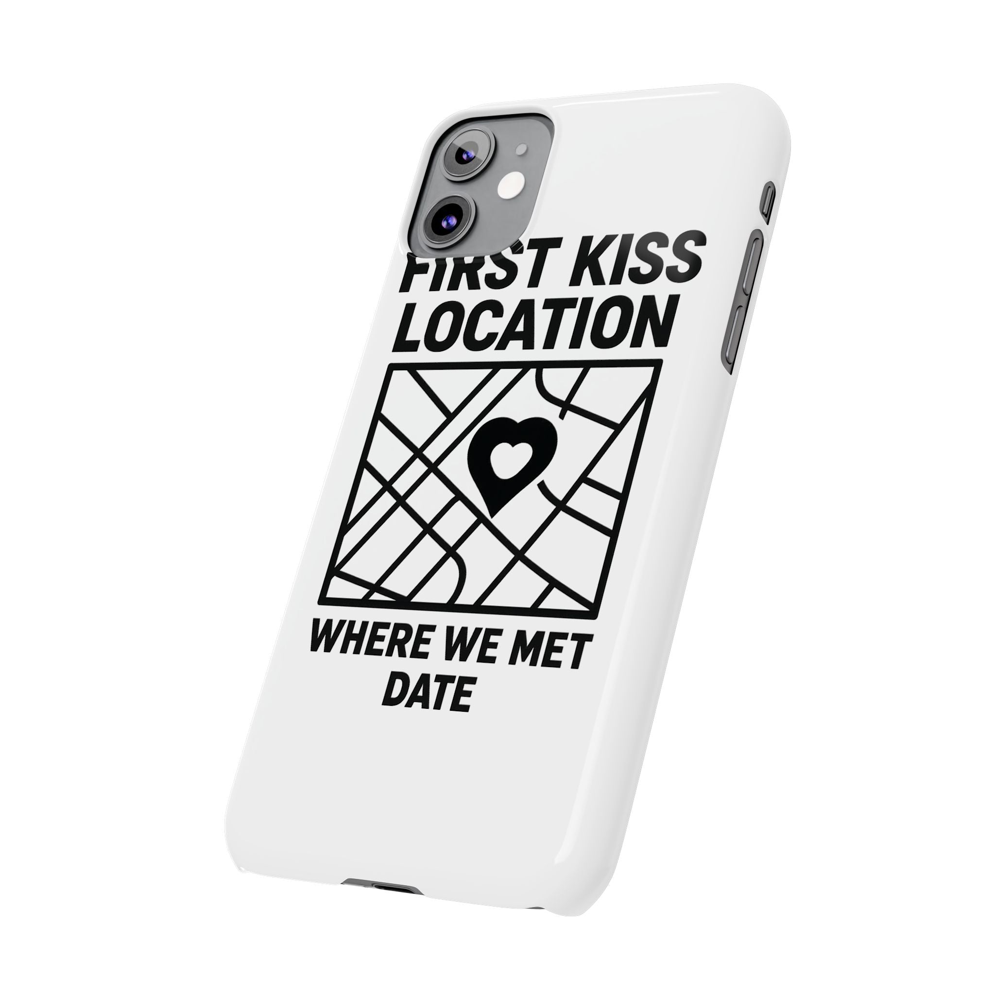 First Kiss Location Phone Case Custom Map Where We Met Anniversary Gift Personalized Couples Phone Case Heart Marker