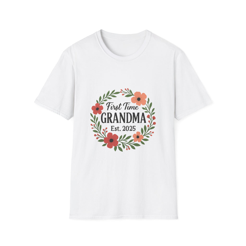 First Time Grandma Est 2025 Shirt New Grandmother Announcement Pregnancy Reveal Gift Floral Wreath Tshirt Mothers Day Gift