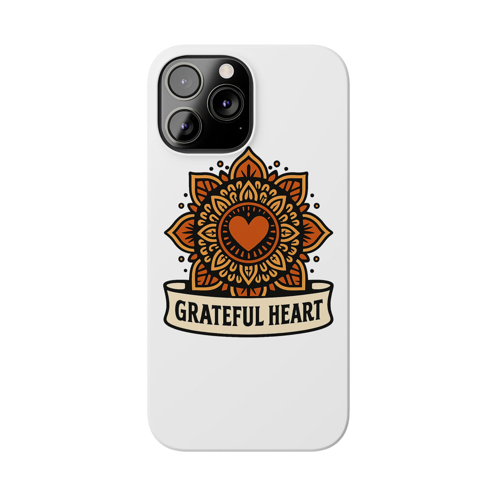 Grateful Heart Mandala Phone Case, Mindfulness Gift for Yoga Lover, Boho Gratitude Quote, Wellness Housewarming Gift Woman