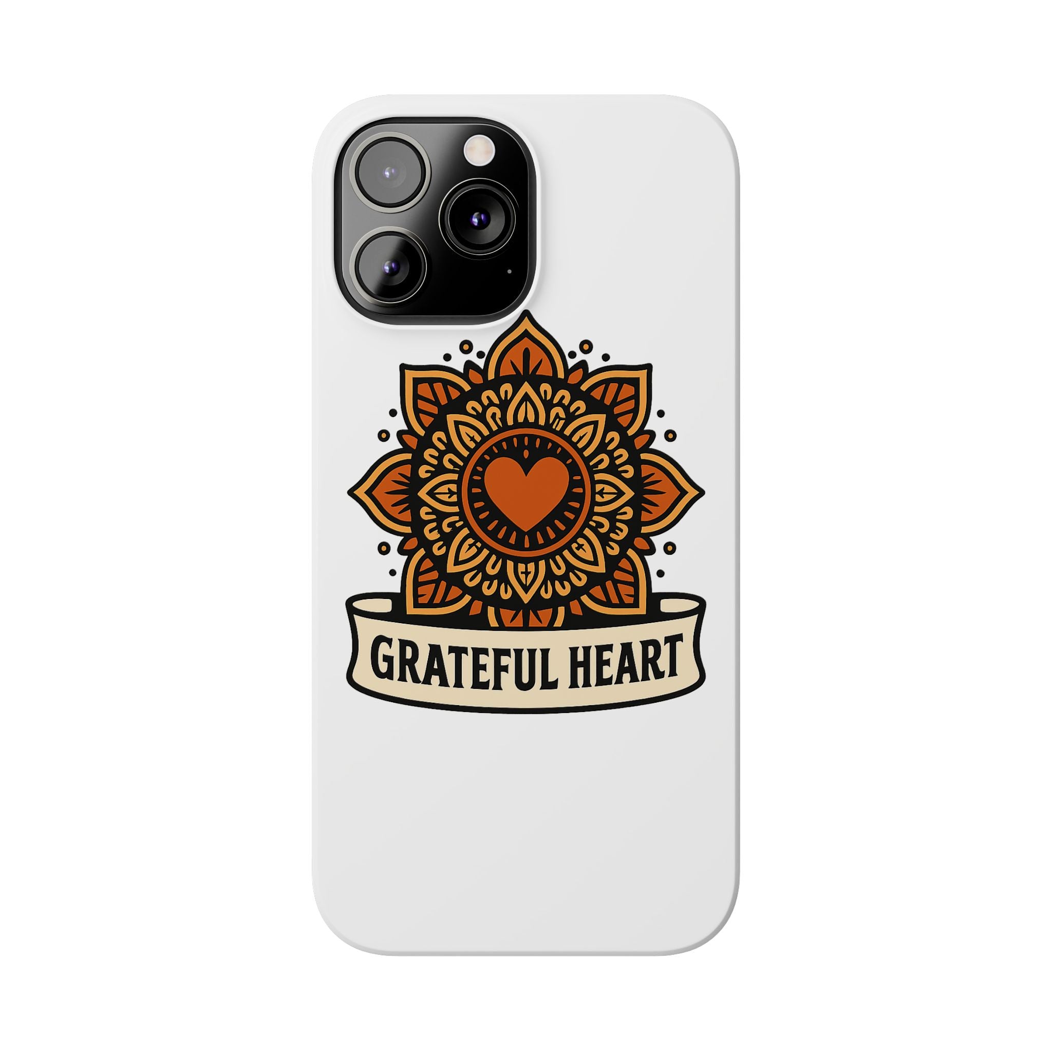 Grateful Heart Mandala Phone Case, Mindfulness Gift for Yoga Lover, Boho Gratitude Quote, Wellness Housewarming Gift Woman