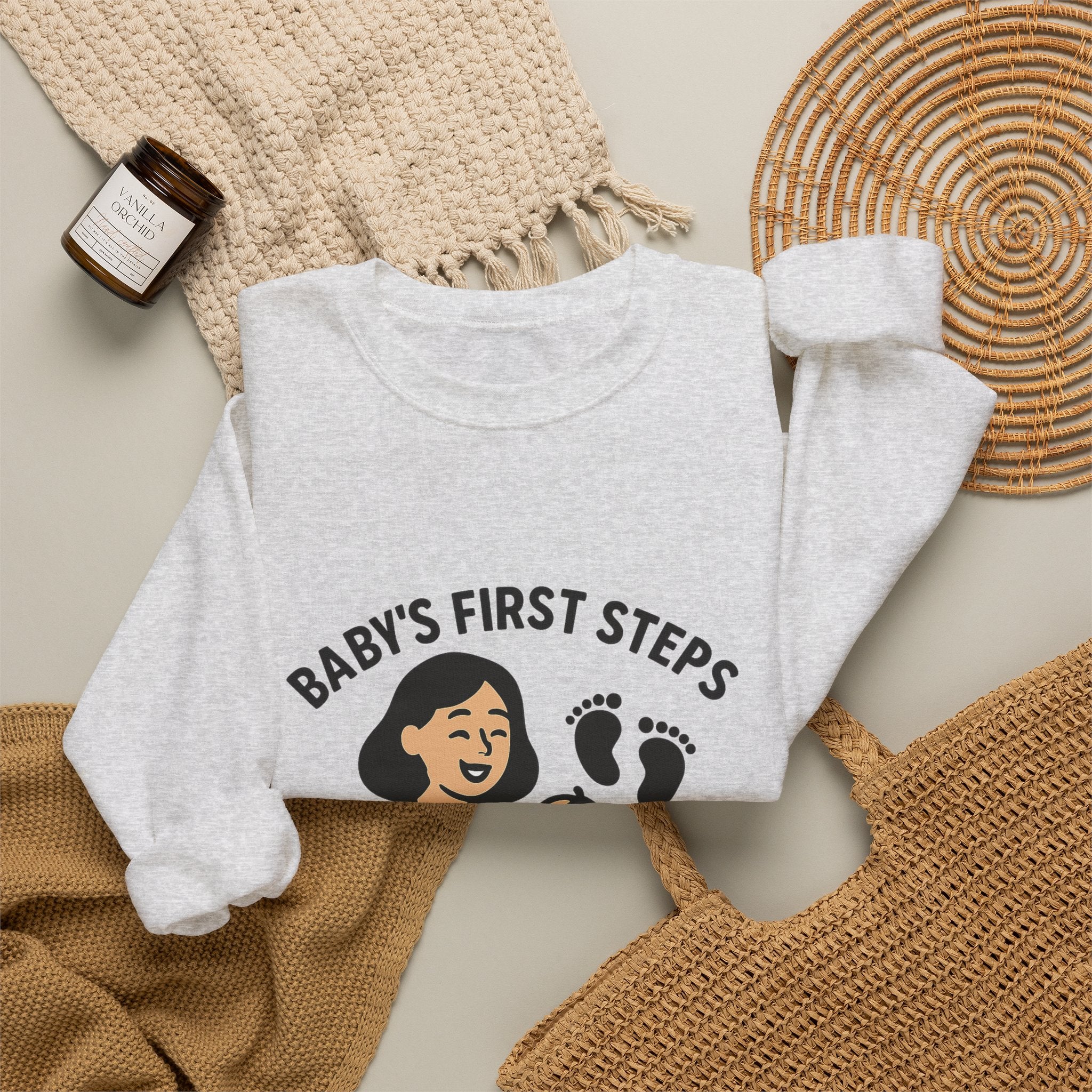 Baby's First Steps Sweatshirt, New Mom Gift, First Walking Milestone, Baby Footprint Shirt, Proud Mom Sweatshirt, Toddler Milestone