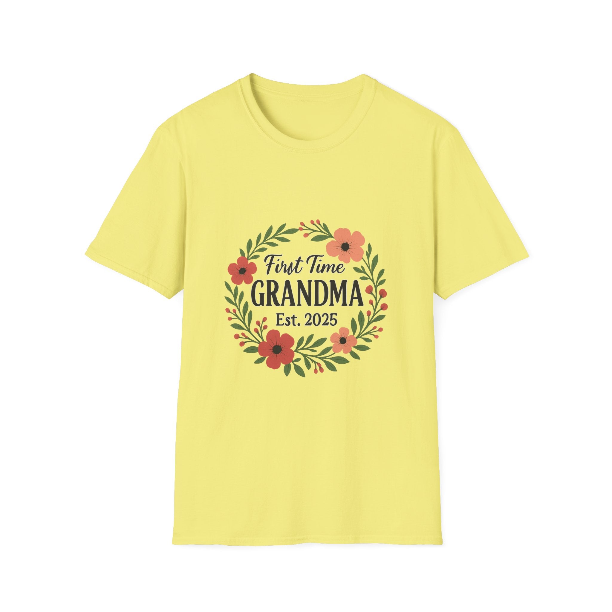 First Time Grandma Est 2025 Shirt New Grandmother Announcement Pregnancy Reveal Gift Floral Wreath Tshirt Mothers Day Gift