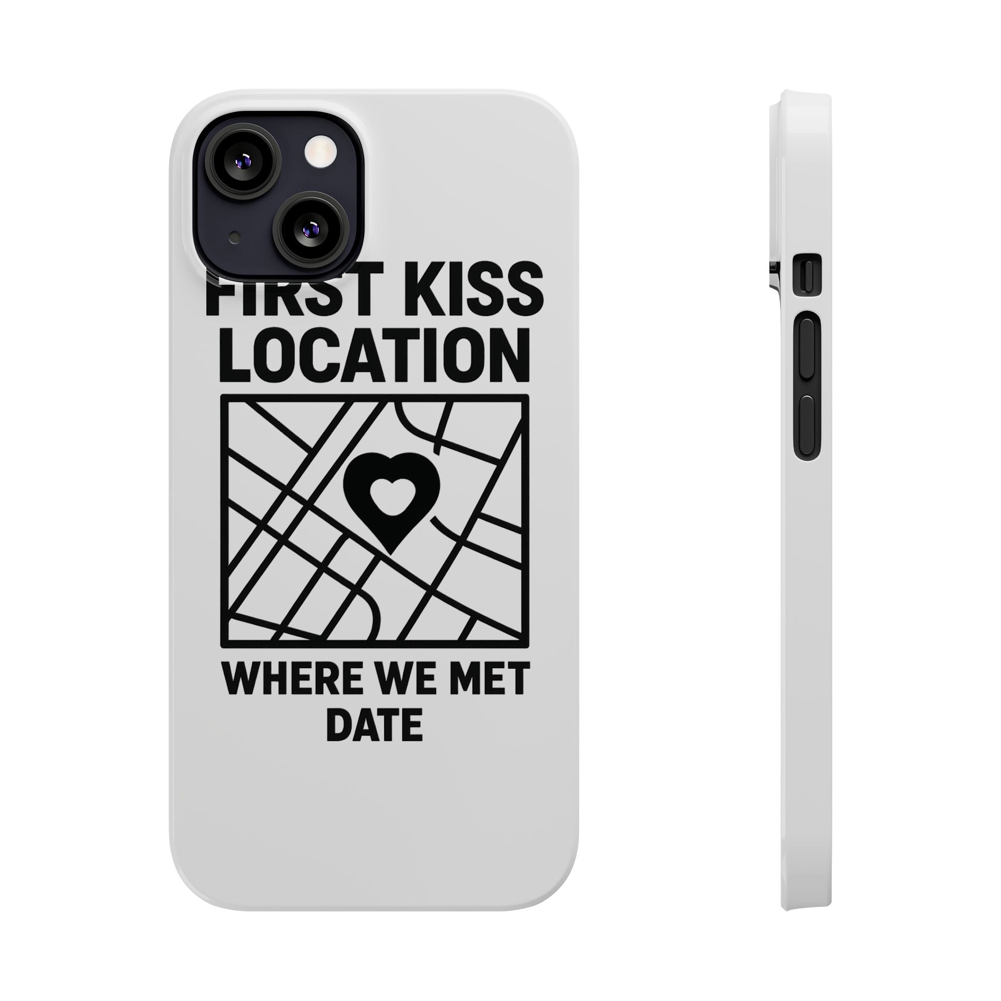 First Kiss Location Phone Case Custom Map Where We Met Anniversary Gift Personalized Couples Phone Case Heart Marker