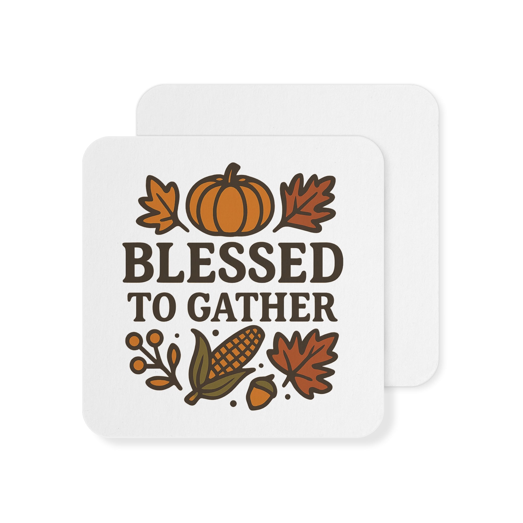 Blessed to Gather Thanksgiving Coasters Set of 4, Autumn Gratitude Cork Coaster, Fall Hostess Gift, Harvest Table Decor
