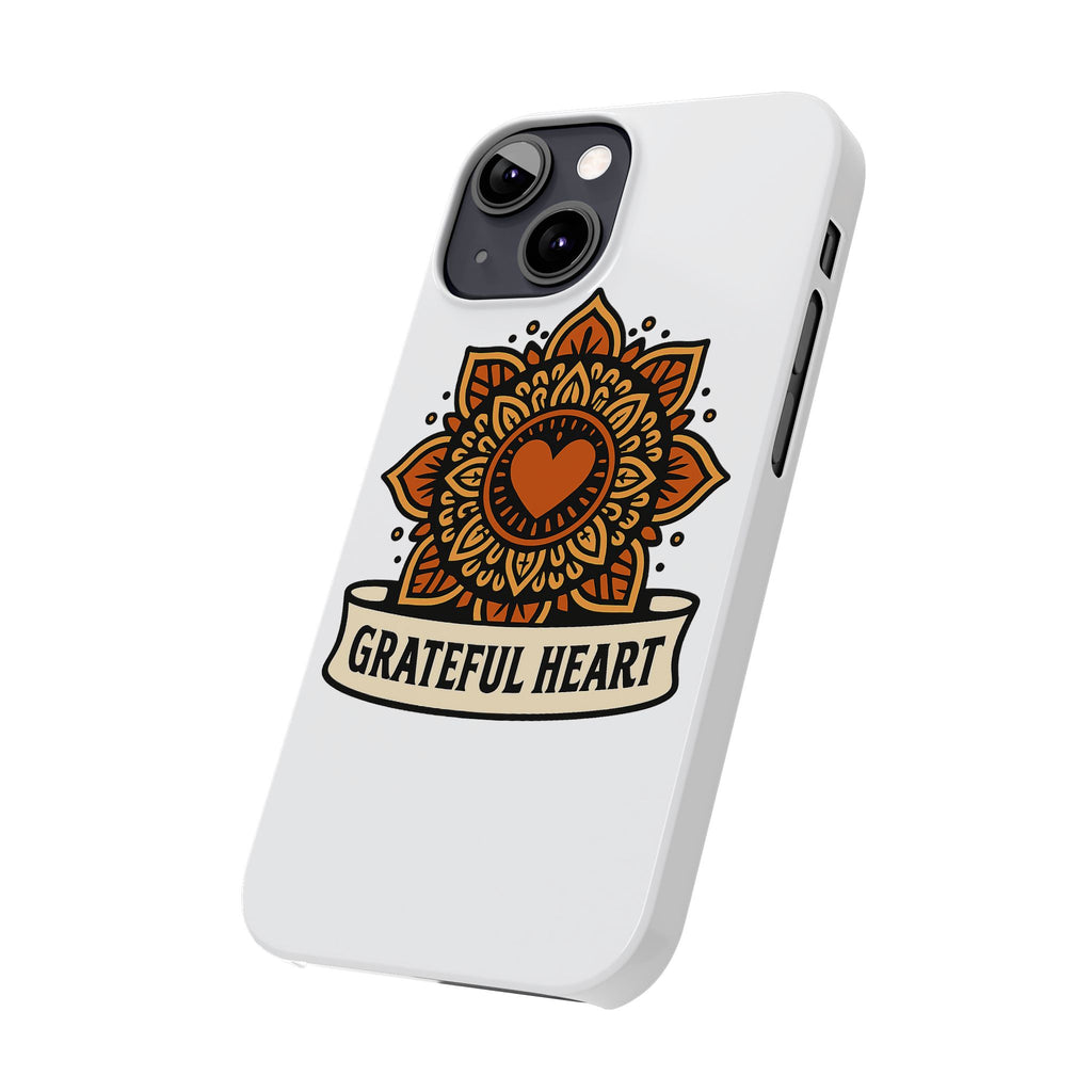 Grateful Heart Mandala Phone Case, Mindfulness Gift for Yoga Lover, Boho Gratitude Quote, Wellness Housewarming Gift Woman