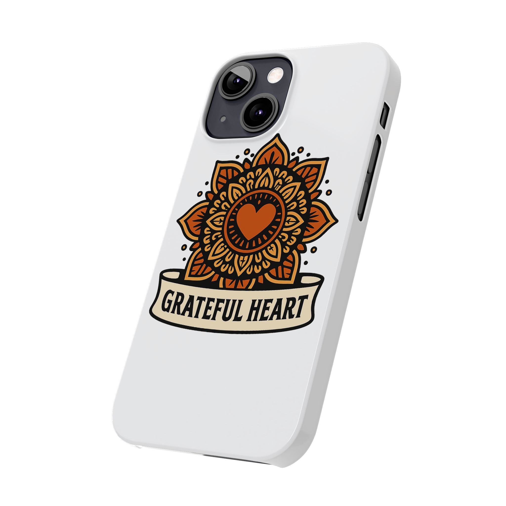 Grateful Heart Mandala Phone Case, Mindfulness Gift for Yoga Lover, Boho Gratitude Quote, Wellness Housewarming Gift Woman