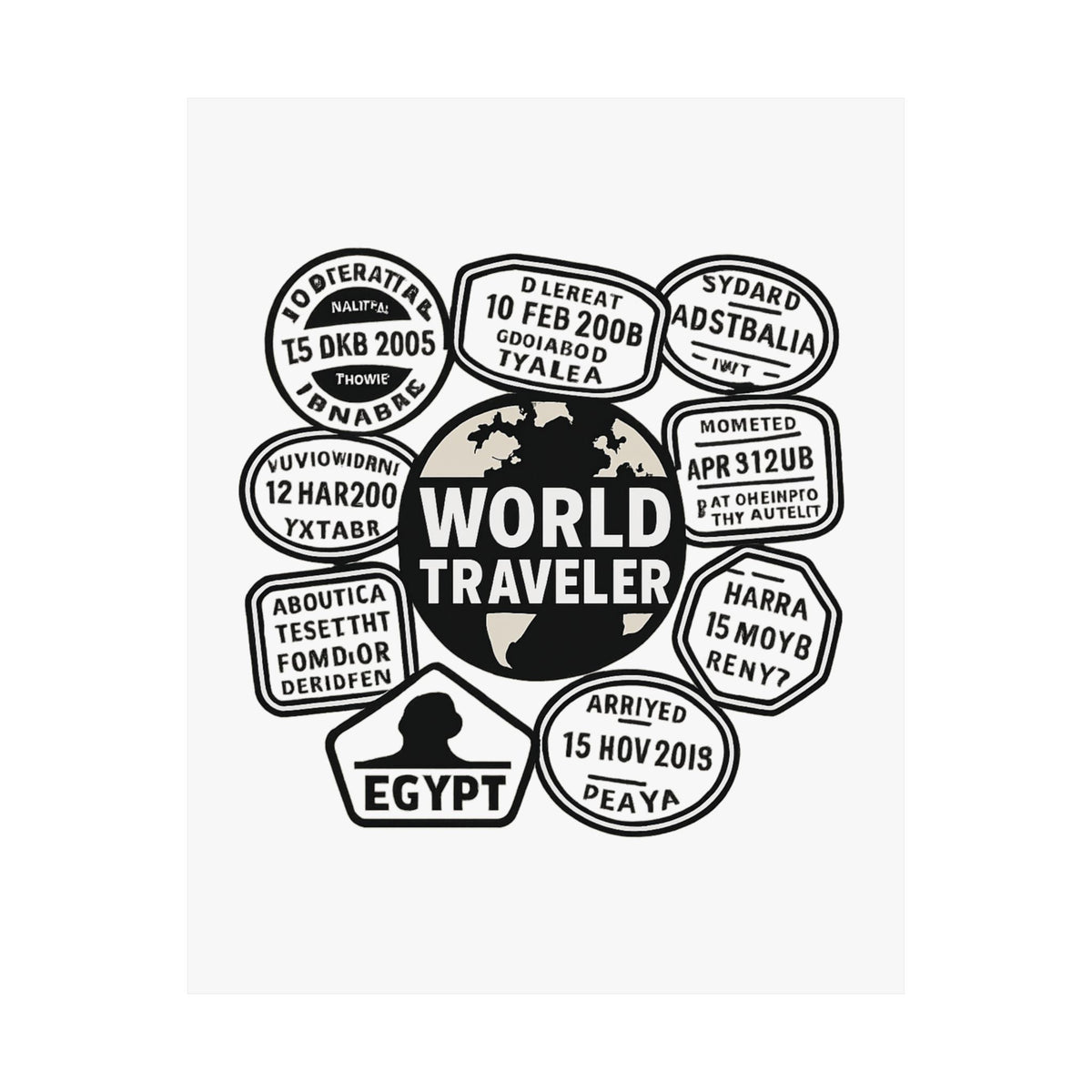 Passport Stamp Collage Poster World Traveler Wall Art Travel Map Gift Adventure Decor Wanderlust Print Globe Trotter