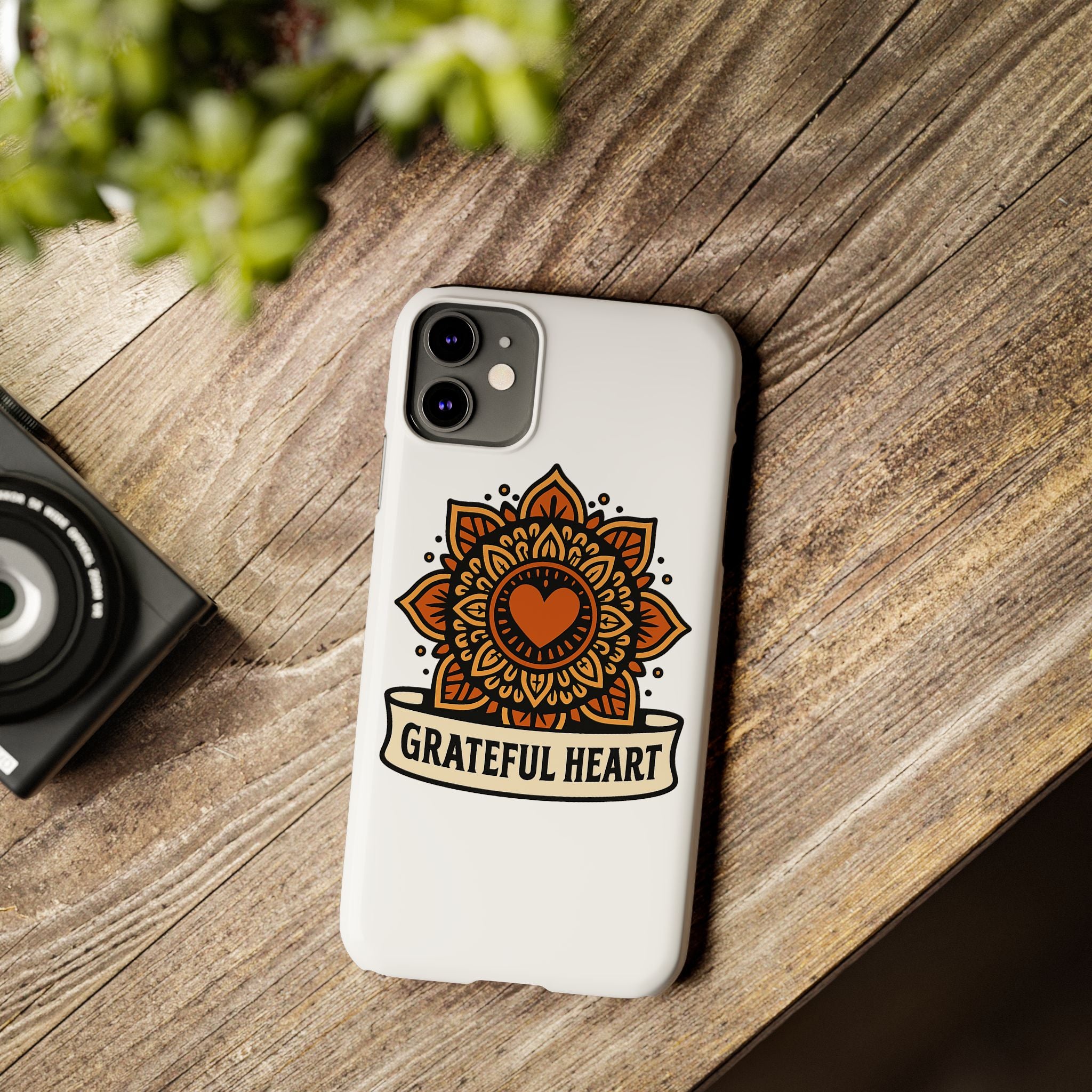 Grateful Heart Mandala Phone Case, Mindfulness Gift for Yoga Lover, Boho Gratitude Quote, Wellness Housewarming Gift Woman