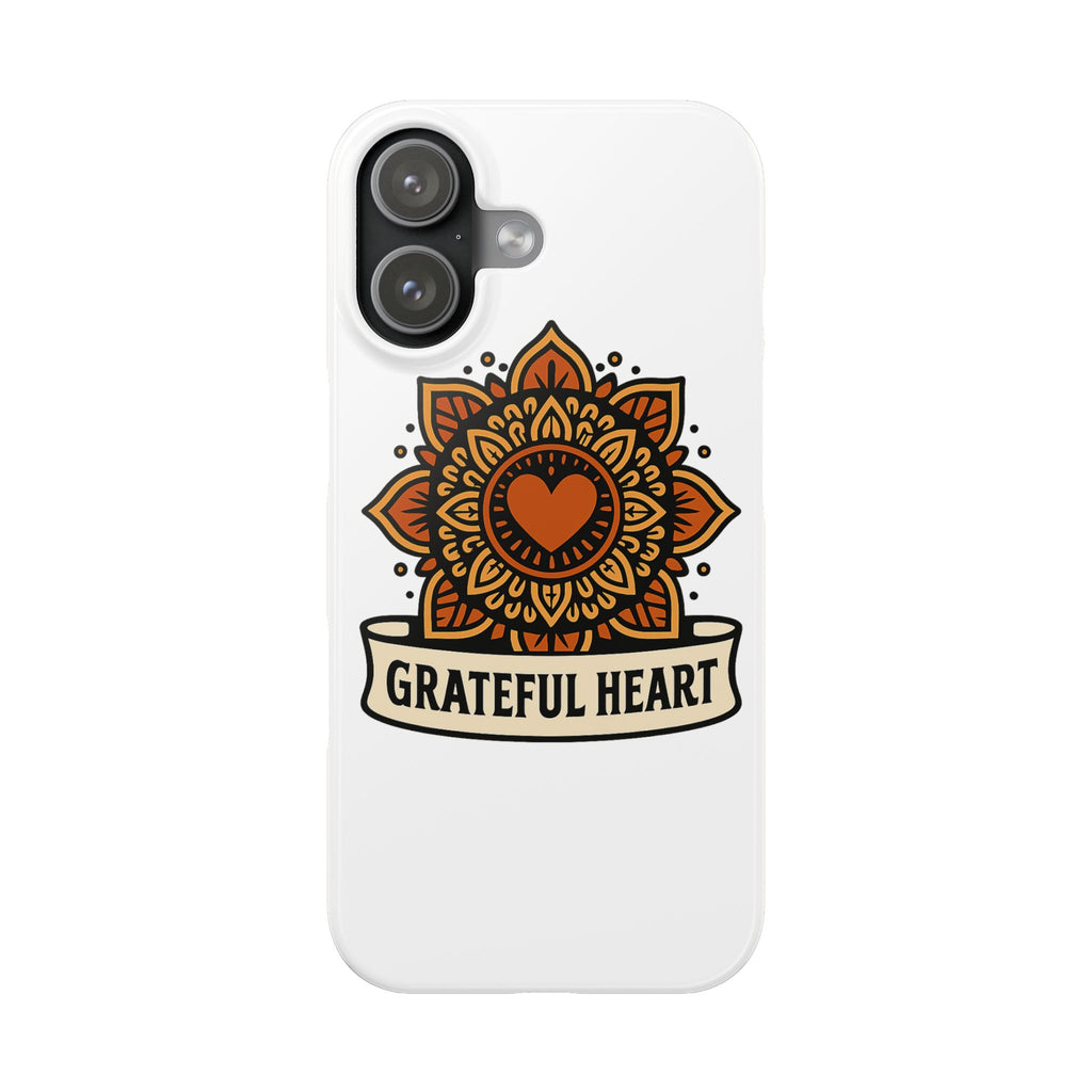 Grateful Heart Mandala Phone Case, Mindfulness Gift for Yoga Lover, Boho Gratitude Quote, Wellness Housewarming Gift Woman