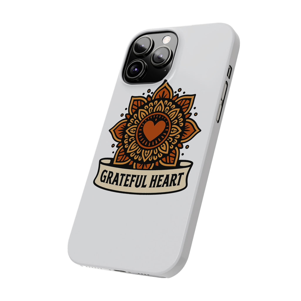 Grateful Heart Mandala Phone Case, Mindfulness Gift for Yoga Lover, Boho Gratitude Quote, Wellness Housewarming Gift Woman
