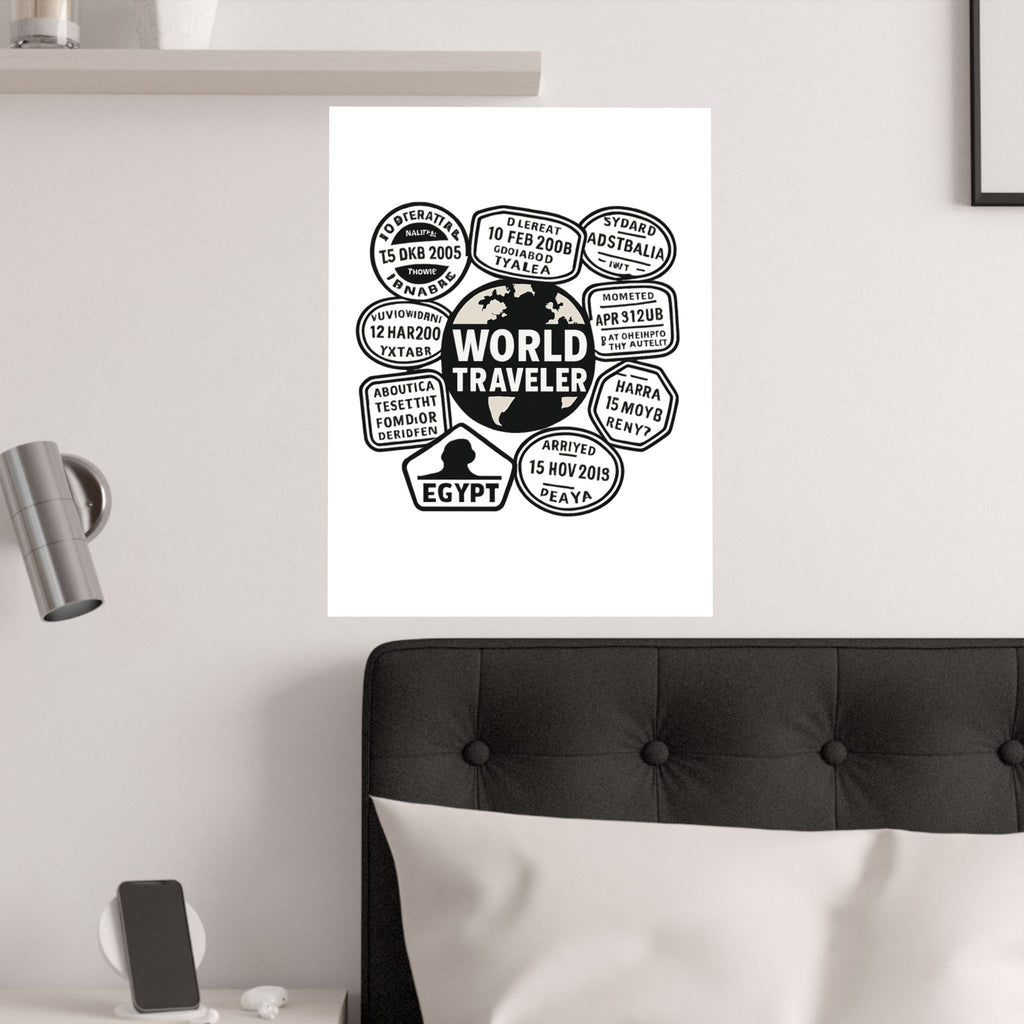 Passport Stamp Collage Poster World Traveler Wall Art Travel Map Gift Adventure Decor Wanderlust Print Globe Trotter