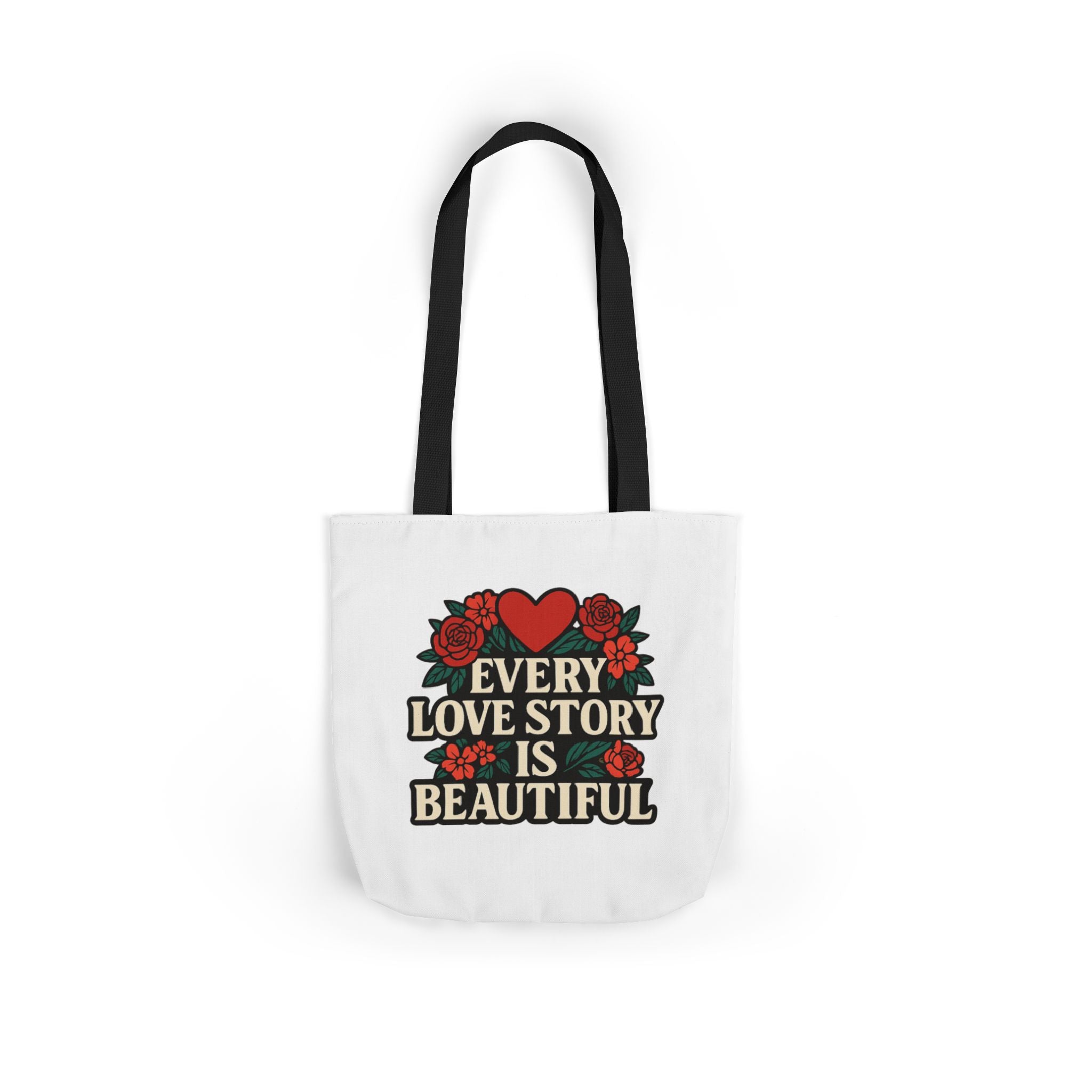Every Love Story Is Beautiful Tote Bag, Floral Anniversary Gift for Wife, Romantic Wedding Quote Bag, Engagement Gift Women