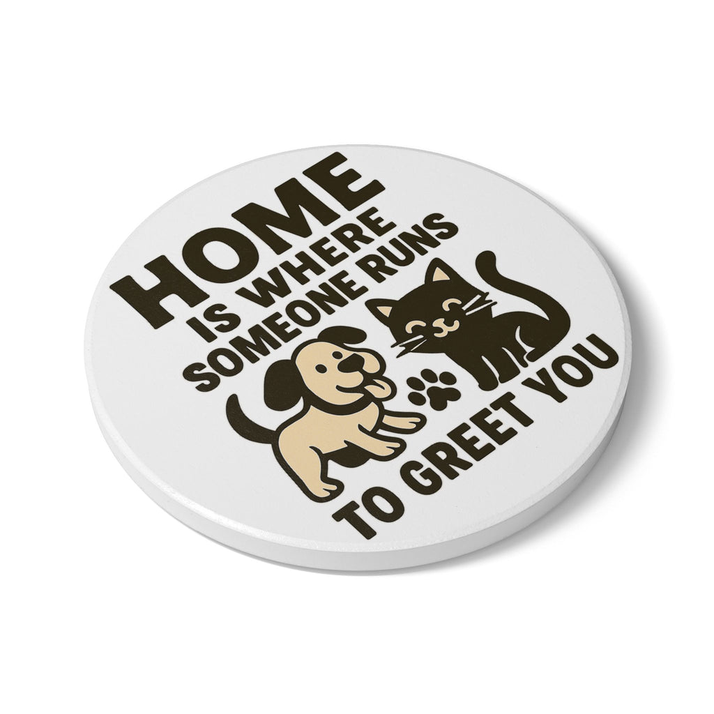 Pet Lover Gift Cork Coaster, Home Is Where Someone Runs To Greet You, Dog Cat Owner Gift, Pet Parent Coaster, Animal Lover Decor
