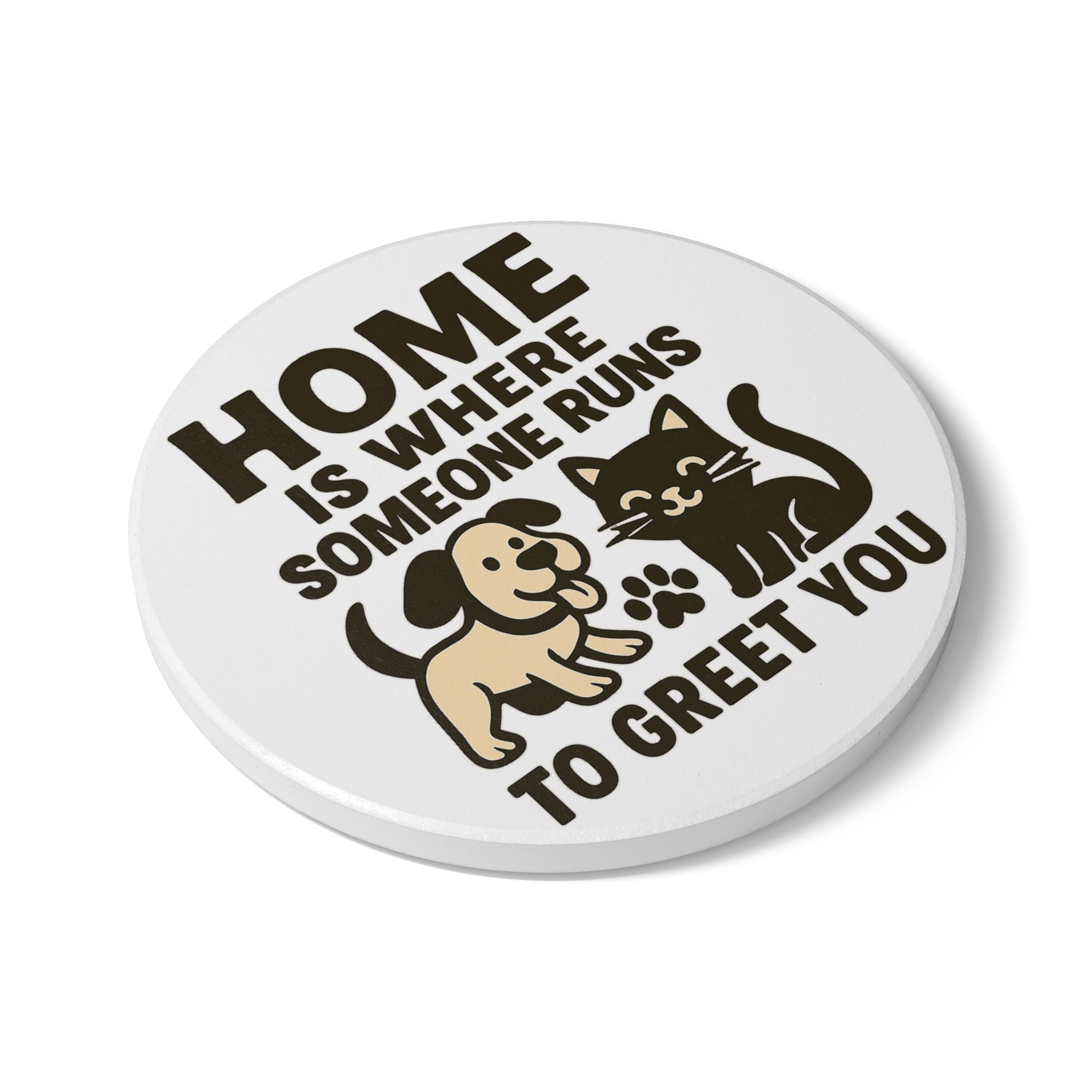 Pet Lover Gift Cork Coaster, Home Is Where Someone Runs To Greet You, Dog Cat Owner Gift, Pet Parent Coaster, Animal Lover Decor