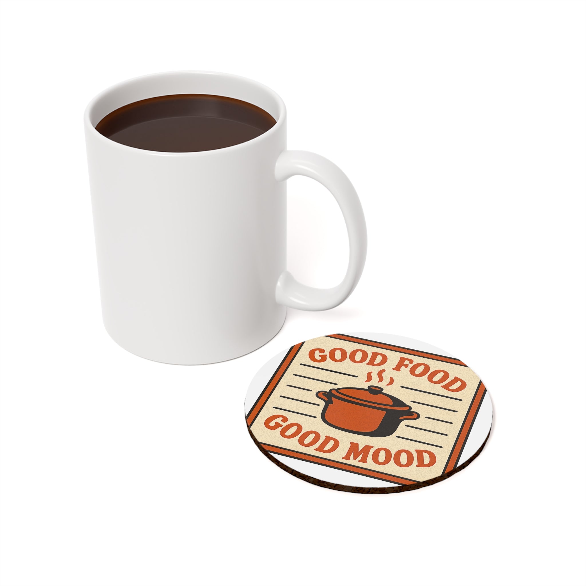 Vintage Recipe Card Coaster Set, Good Food Good Mood Kitchen Coasters, Housewarming Gift for Cook, Retro Kitchen Decor Cork Coasters