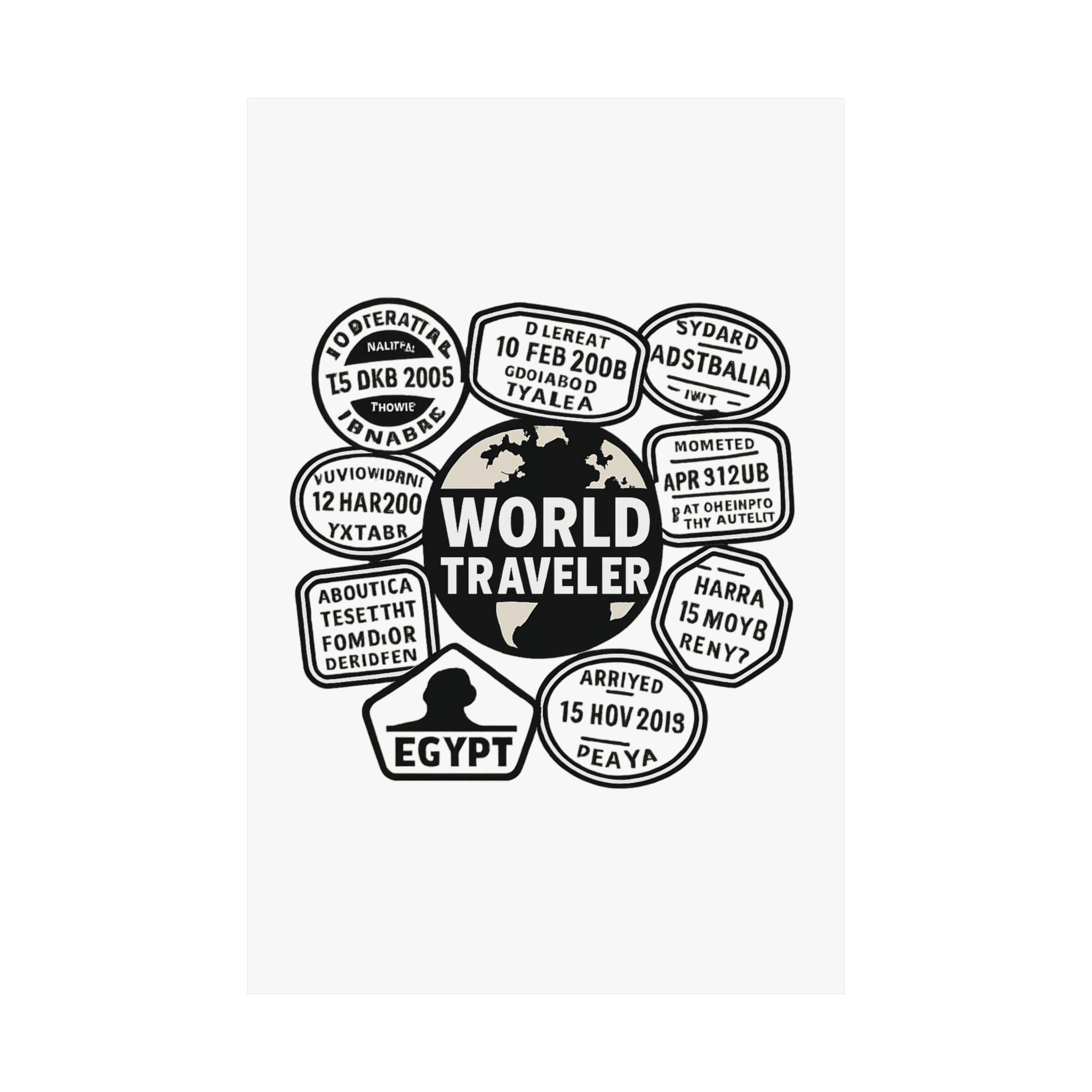 Passport Stamp Collage Poster World Traveler Wall Art Travel Map Gift Adventure Decor Wanderlust Print Globe Trotter