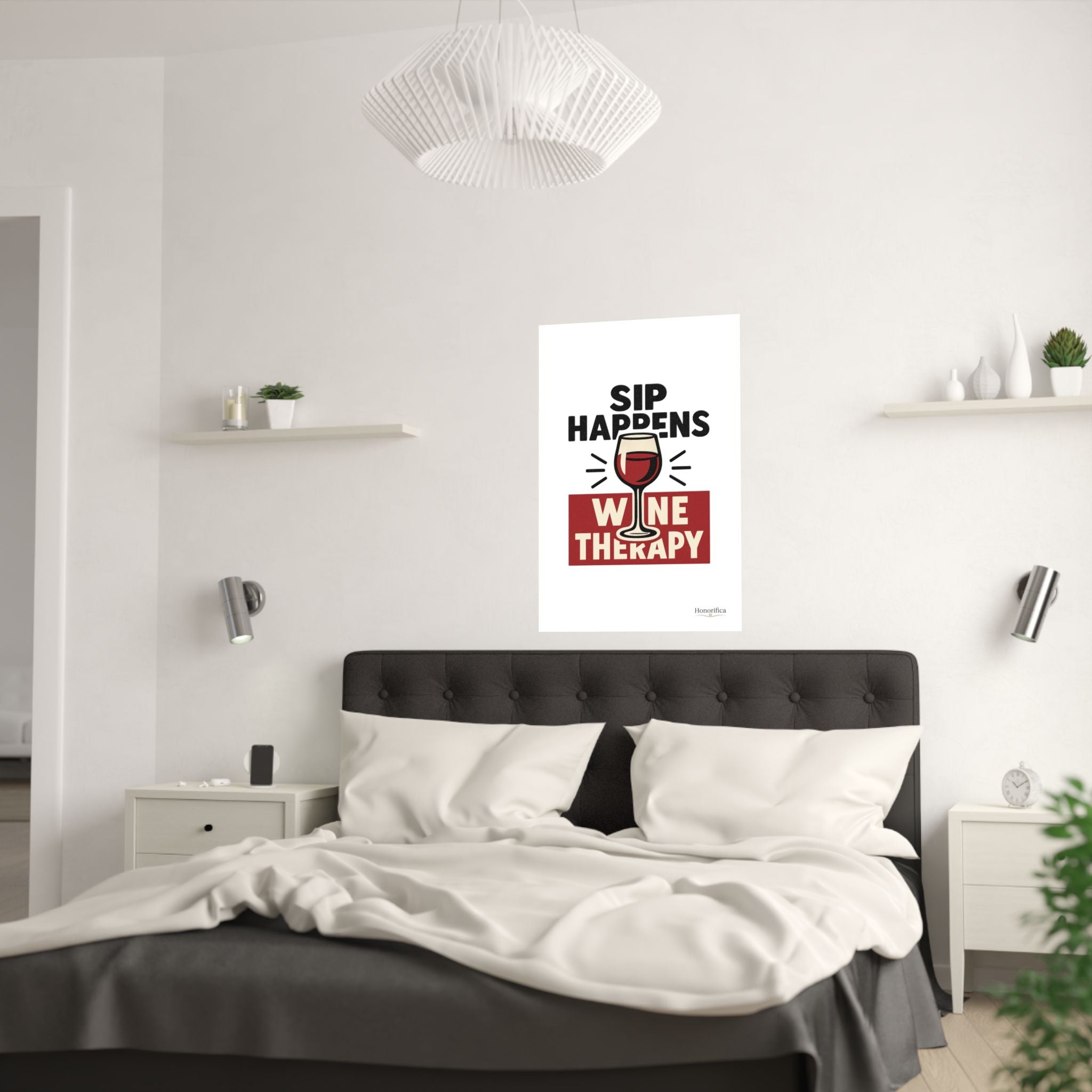 Sip Happens Wine Therapy Poster, Funny Wine Wall Art, Wine Lover Gift, Housewarming Gift for Women, Wine Decor Kitchen Bar Art