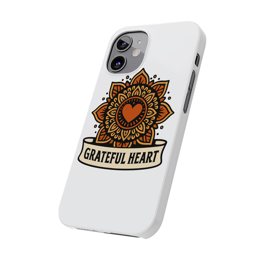 Grateful Heart Mandala Phone Case, Mindfulness Gift for Yoga Lover, Boho Gratitude Quote, Wellness Housewarming Gift Woman