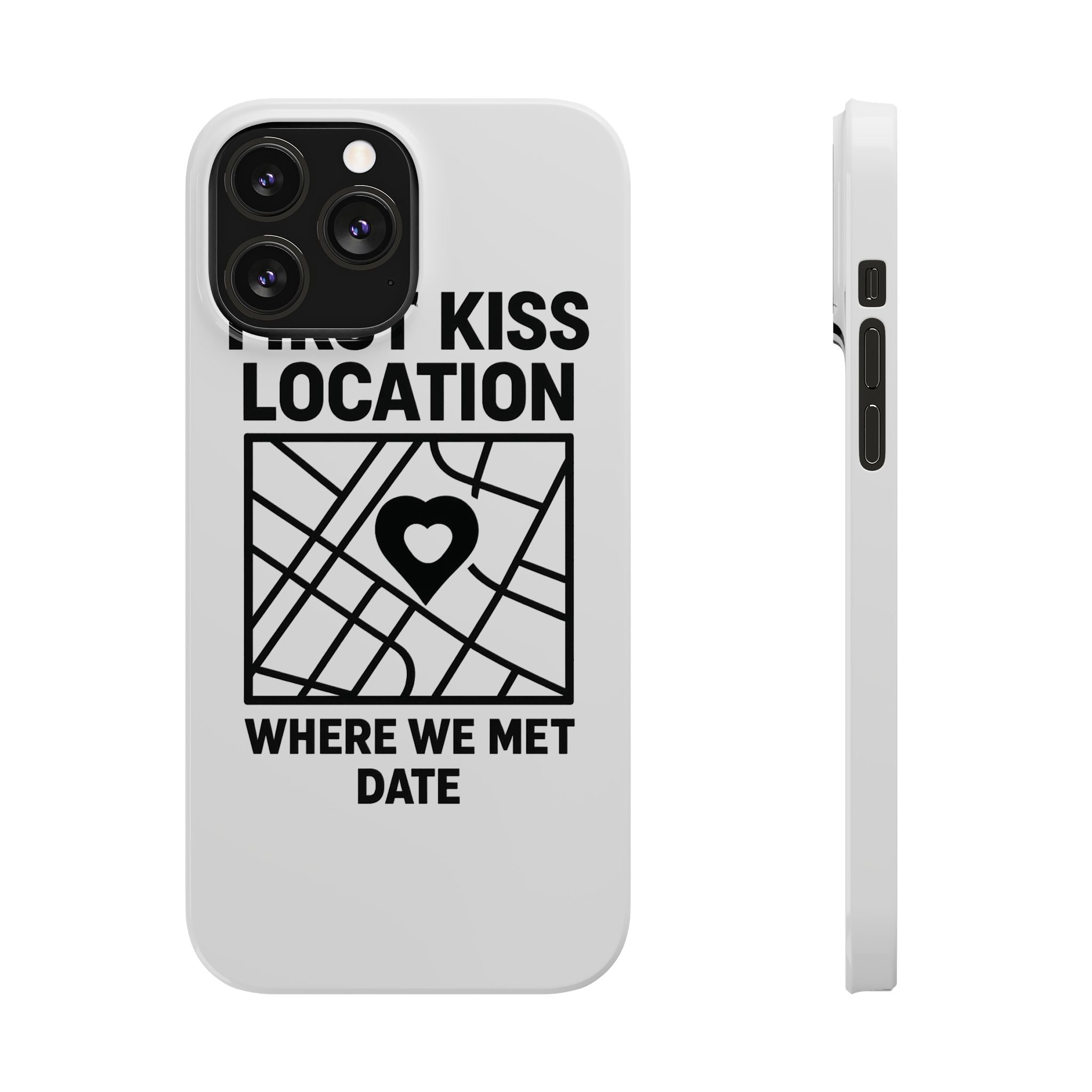 First Kiss Location Phone Case Custom Map Where We Met Anniversary Gift Personalized Couples Phone Case Heart Marker