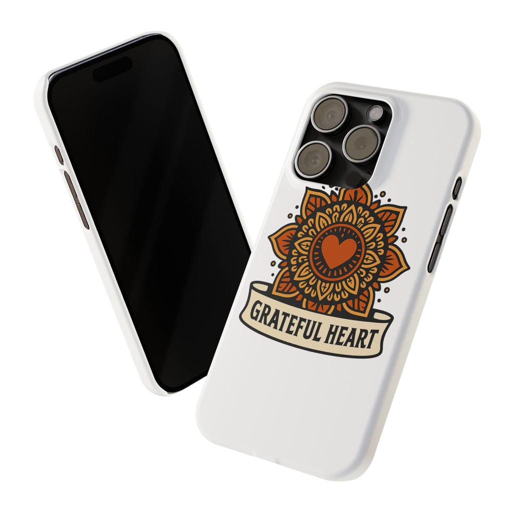 Grateful Heart Mandala Phone Case, Mindfulness Gift for Yoga Lover, Boho Gratitude Quote, Wellness Housewarming Gift Woman