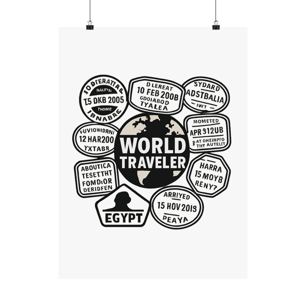 Passport Stamp Collage Poster World Traveler Wall Art Travel Map Gift Adventure Decor Wanderlust Print Globe Trotter
