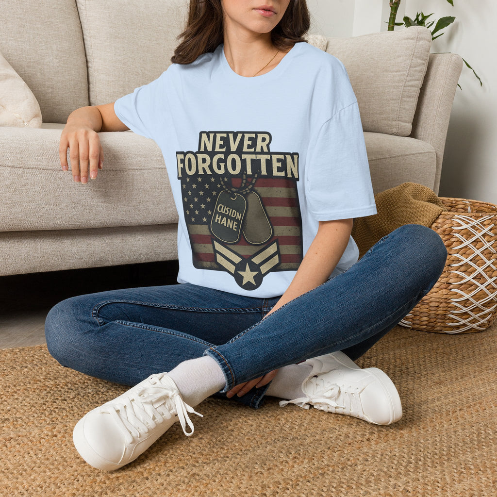 Never Forgotten Veteran Memorial Shirt Custom Name Military Tribute Tee Gold Star Family Gift Personalized Remembrance Tshirt