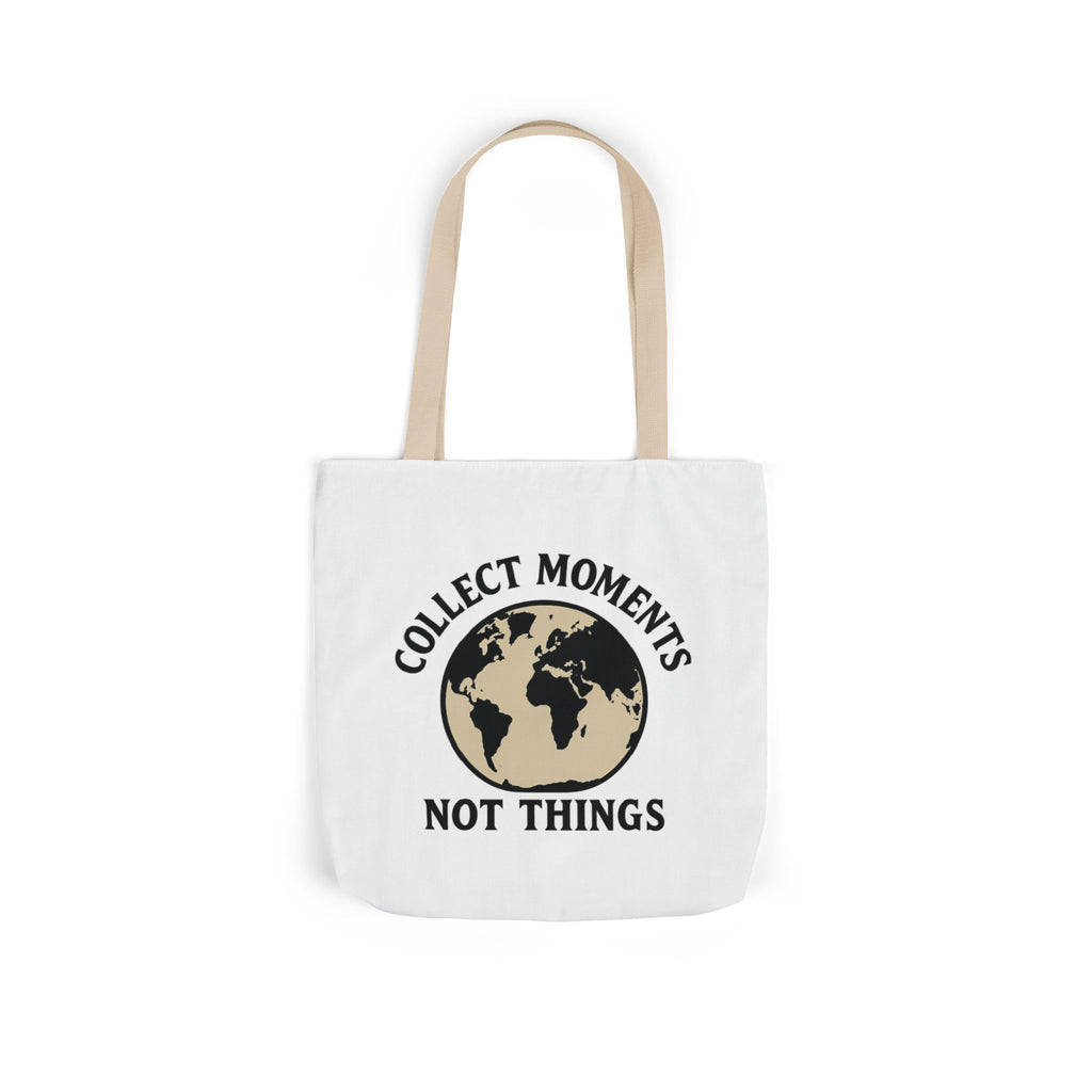 Travel Tote Bag Wanderlust Gift, Collect Moments Not Things Canvas Tote, World Map Tote Bag for Women, Traveler Gift Adventure Lover