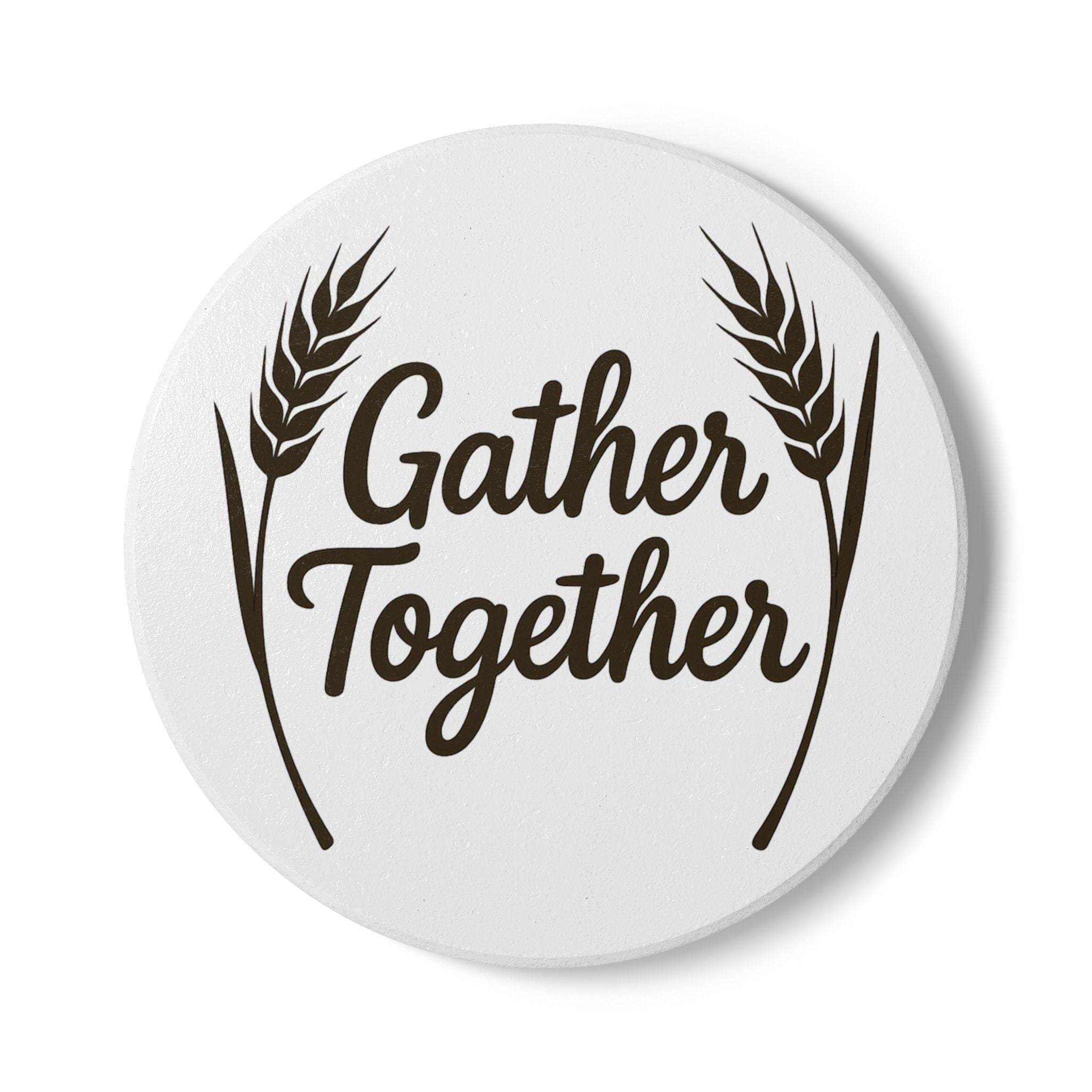Gather Together Farmhouse Coaster Set | Rustic Cork Coasters | Housewarming Gift | Family Kitchen Decor | Wheat Script Design