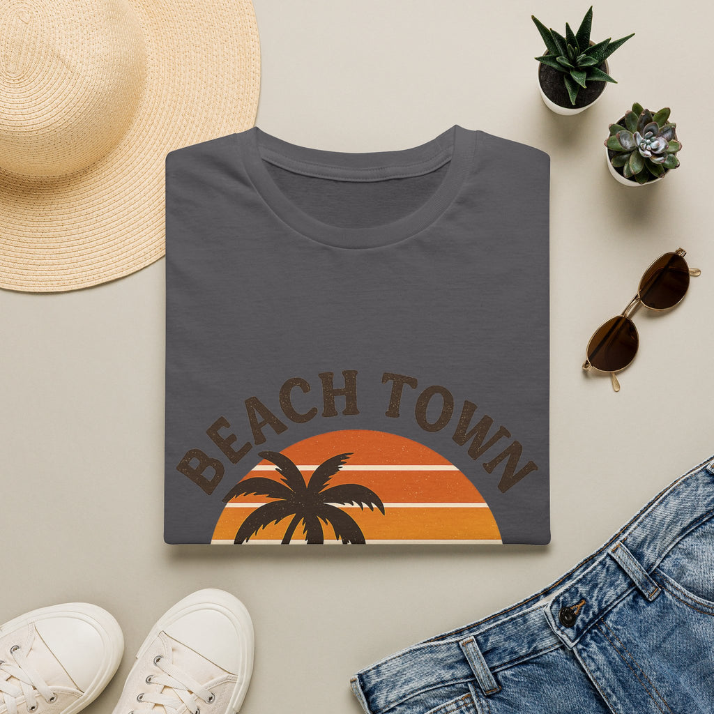 Beach Town State of Mind Shirt, Vintage Sunset Beach Tee, Coastal Living Gift, Palm Tree Vacation Shirt, Retro Beach Lover Gift
