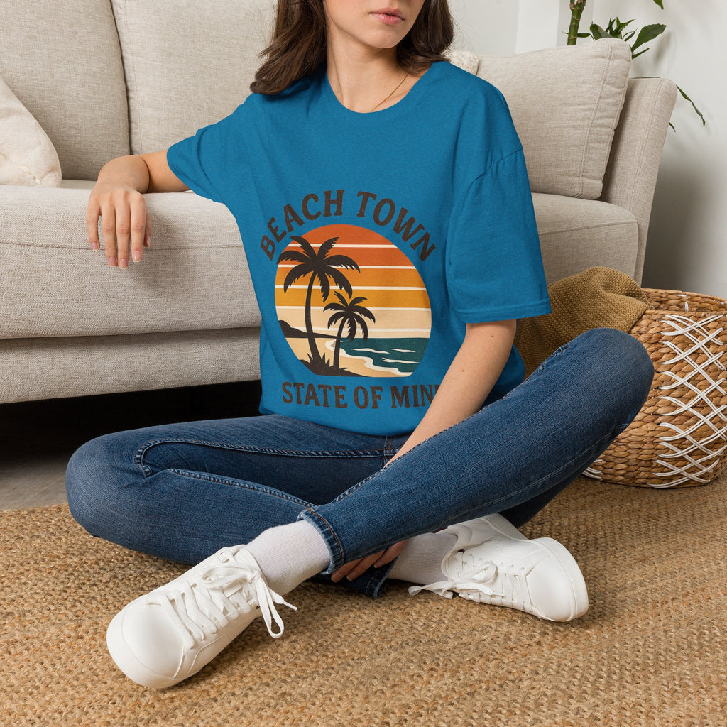 Beach Town State of Mind Shirt, Vintage Sunset Beach Tee, Coastal Living Gift, Palm Tree Vacation Shirt, Retro Beach Lover Gift