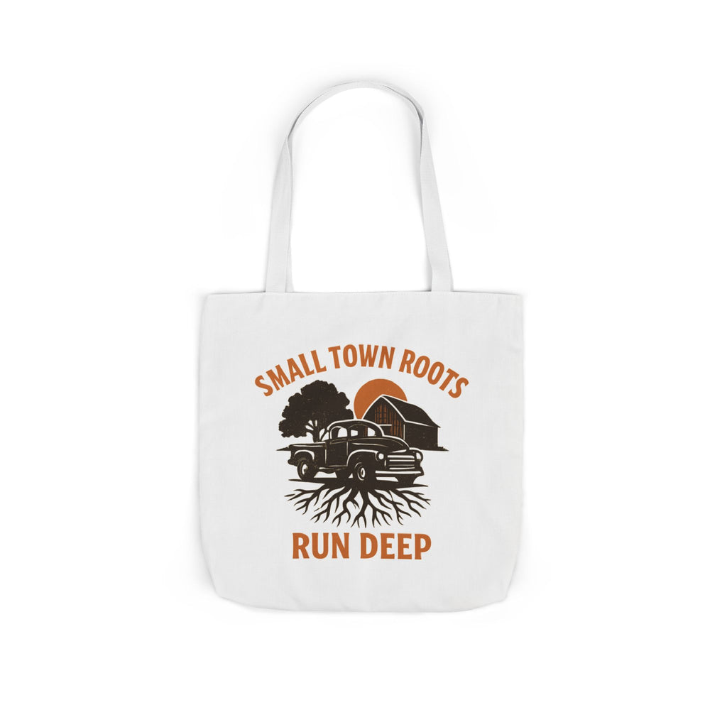Small Town Roots Run Deep Tote Bag | Rural Heritage Pride Gift | Vintage Pickup Truck Barn Tote | Country Hometown Nostalgia Bag