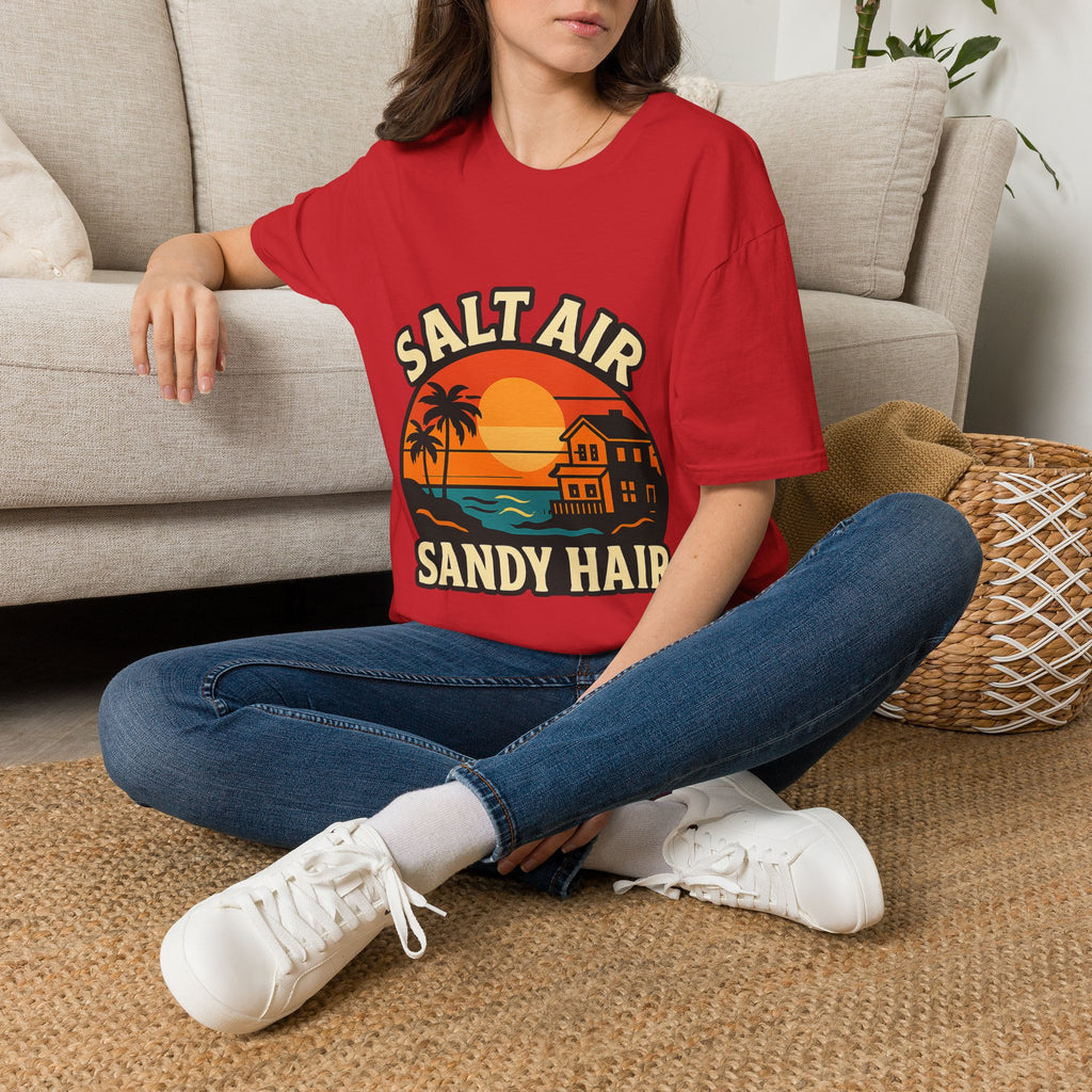 Beach Town Sunset Shirt, Coastal Living Tee, Salt Air Sandy Hair Beach Vacation Shirt, Ocean Vibes T-Shirt, Summer Travel Gift