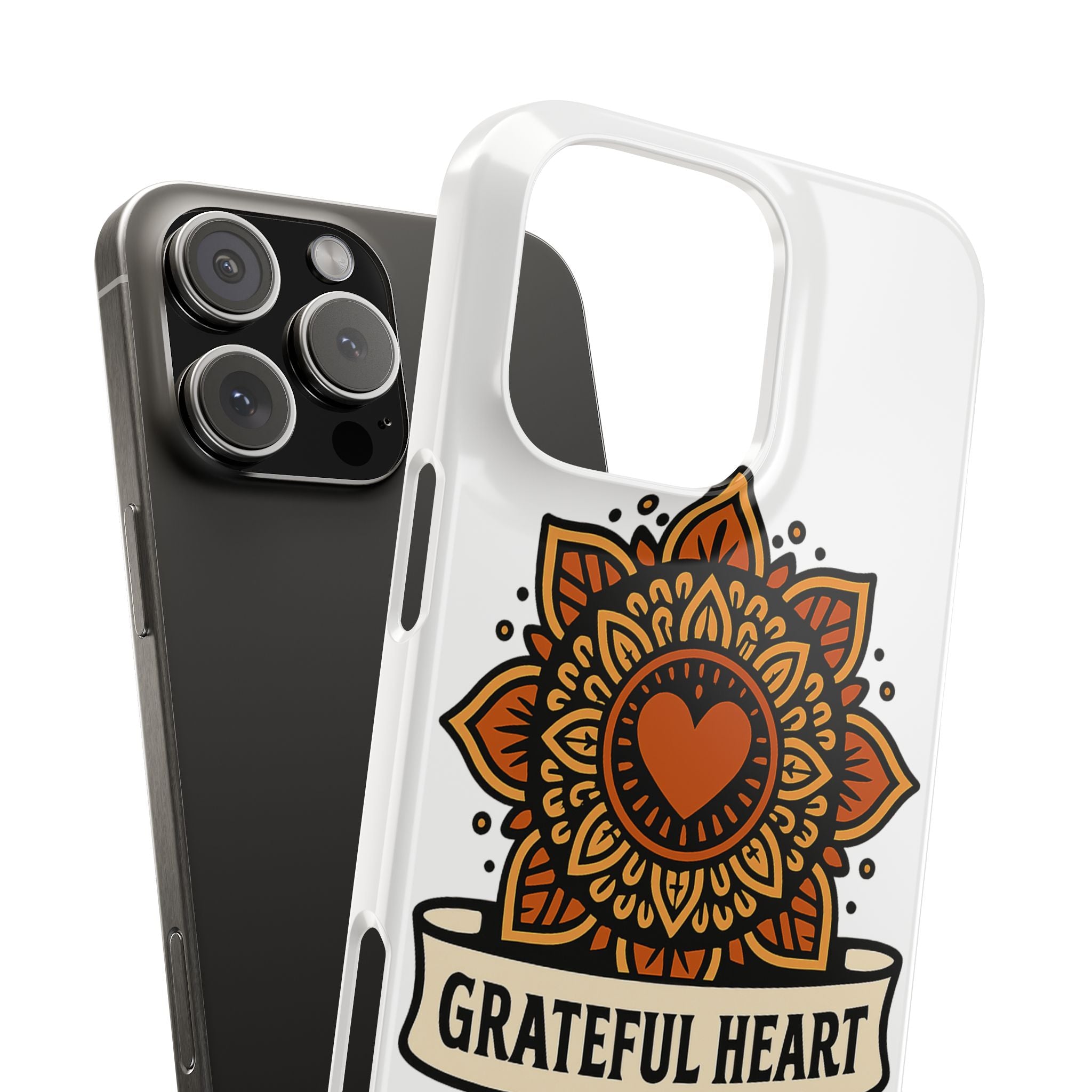 Grateful Heart Mandala Phone Case, Mindfulness Gift for Yoga Lover, Boho Gratitude Quote, Wellness Housewarming Gift Woman