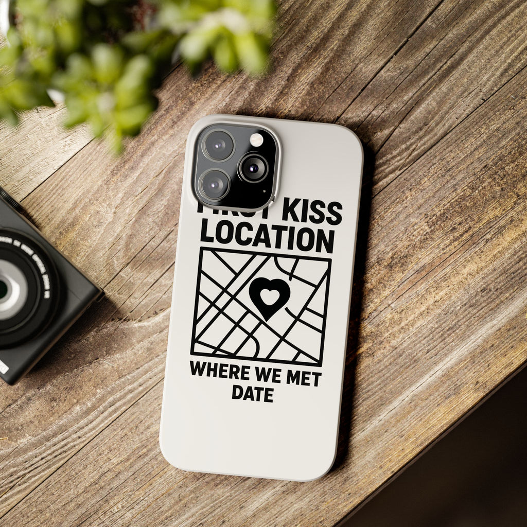 First Kiss Location Phone Case Custom Map Where We Met Anniversary Gift Personalized Couples Phone Case Heart Marker