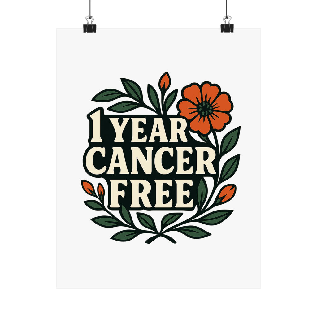 1 Year Cancer Free Poster, Botanical Growth Anniversary Gift, Cancer Survivor Milestone Wall Art, Hope & Healing Decor