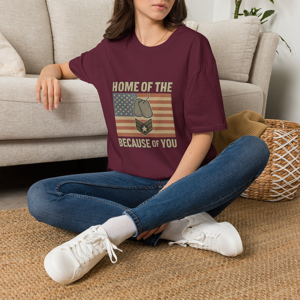 Home of the Brave Because of You Shirt, Military Appreciation Tshirt, Veterans Day Shirt, Support Our Troops, Patriotic Gift