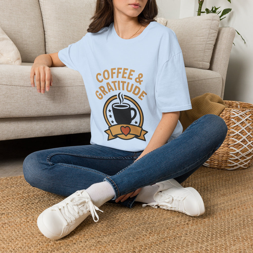 Coffee & Gratitude Shirt, Mindful Living Tee, Self Care Gift for Women, Positive Vibes T-Shirt, Grateful Heart Appreciation Top