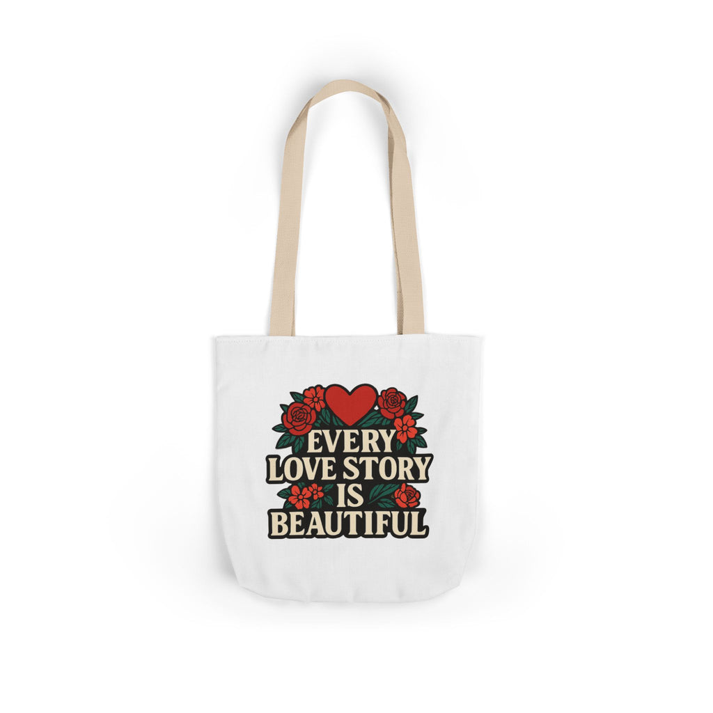 Every Love Story Is Beautiful Tote Bag, Floral Anniversary Gift for Wife, Romantic Wedding Quote Bag, Engagement Gift Women