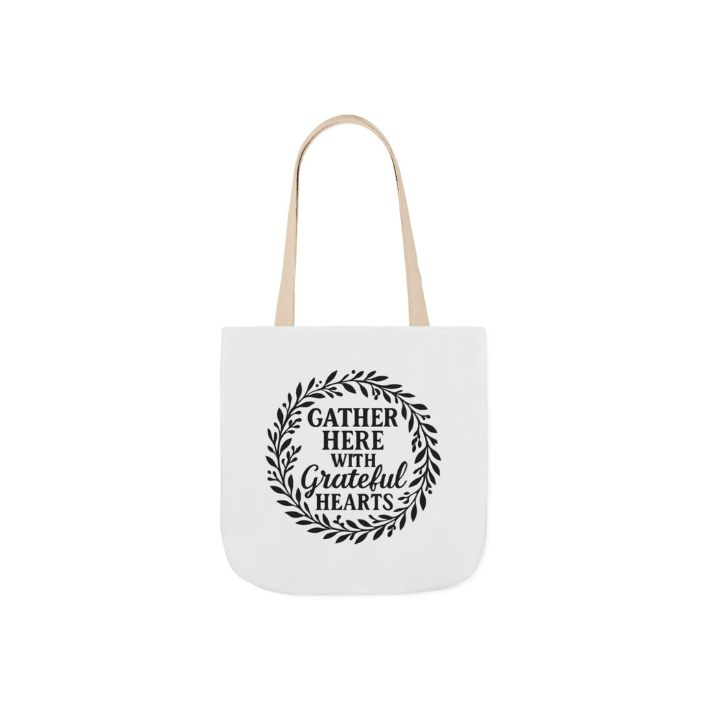 Gather Here With Grateful Hearts Tote Bag Farmhouse Kitchen Gift Rustic Botanical Wreath Housewarming Gift for Women Hostess
