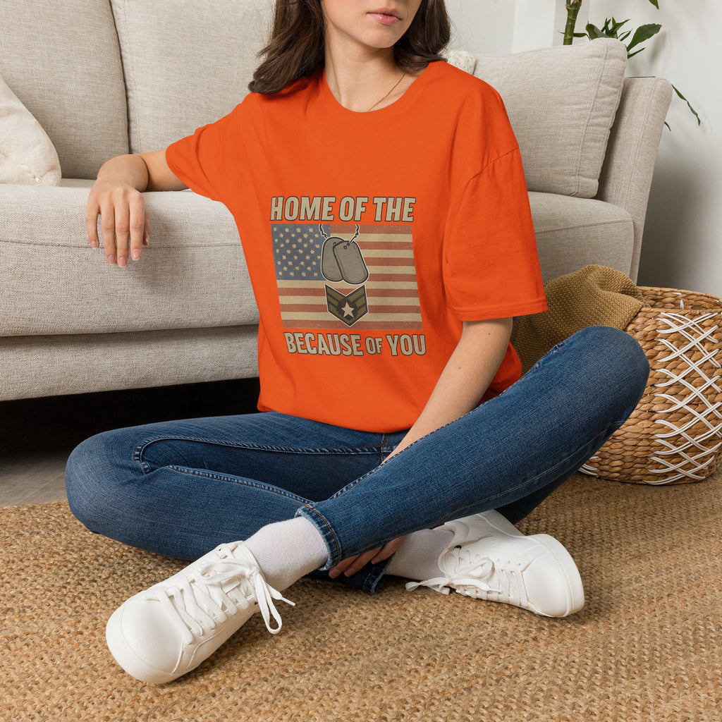 Home of the Brave Because of You Shirt, Military Appreciation Tshirt, Veterans Day Shirt, Support Our Troops, Patriotic Gift