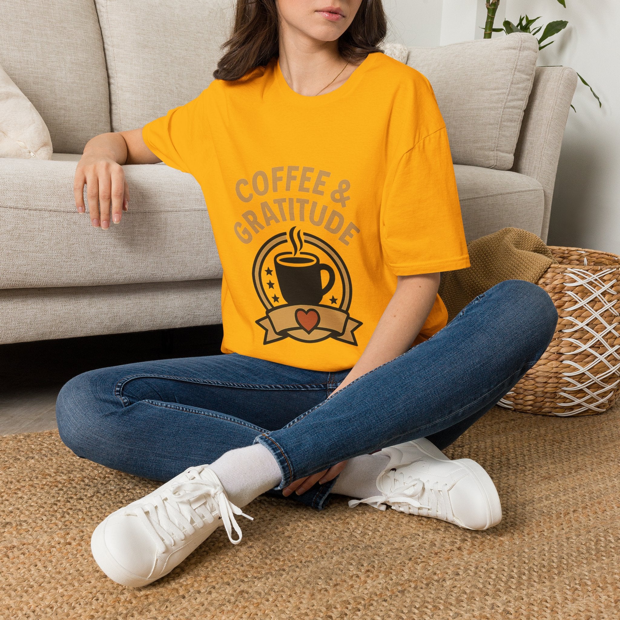 Coffee & Gratitude Shirt, Mindful Living Tee, Self Care Gift for Women, Positive Vibes T-Shirt, Grateful Heart Appreciation Top