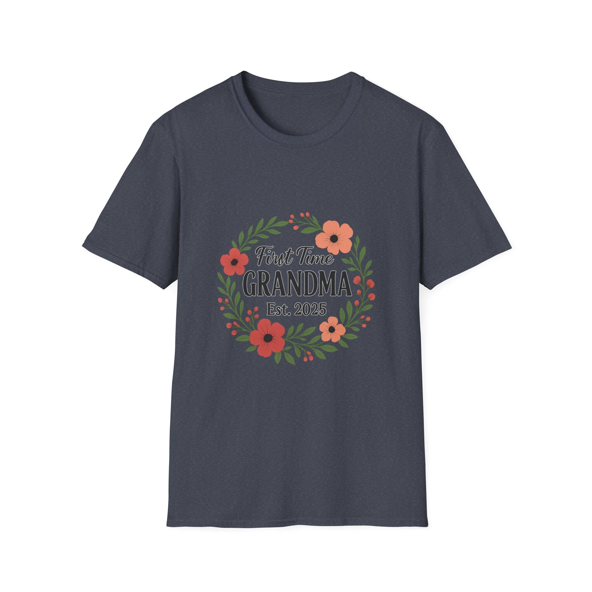 First Time Grandma Est 2025 Shirt New Grandmother Announcement Pregnancy Reveal Gift Floral Wreath Tshirt Mothers Day Gift