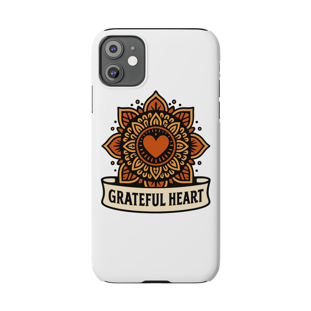 Grateful Heart Mandala Phone Case, Mindfulness Gift for Yoga Lover, Boho Gratitude Quote, Wellness Housewarming Gift Woman