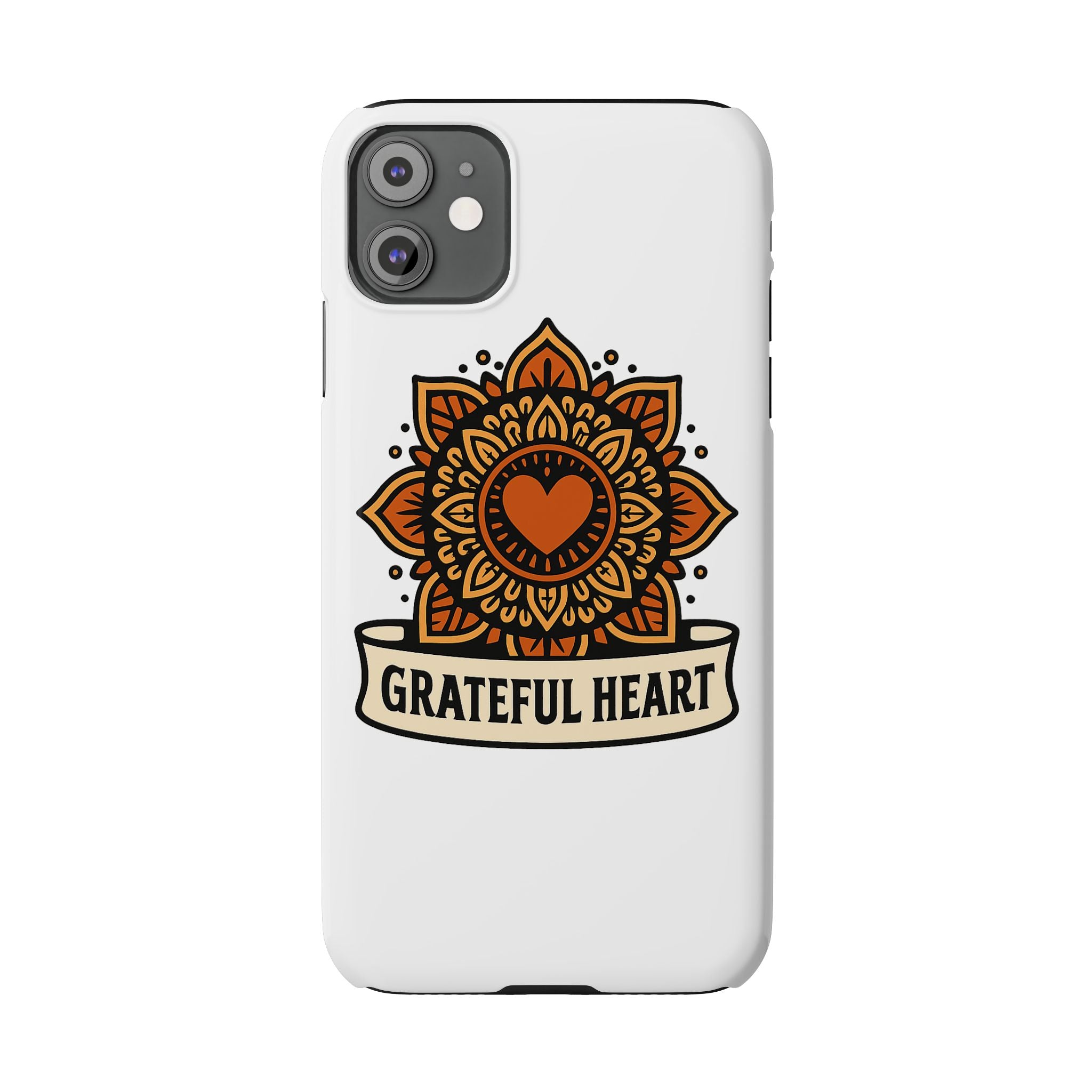 Grateful Heart Mandala Phone Case, Mindfulness Gift for Yoga Lover, Boho Gratitude Quote, Wellness Housewarming Gift Woman