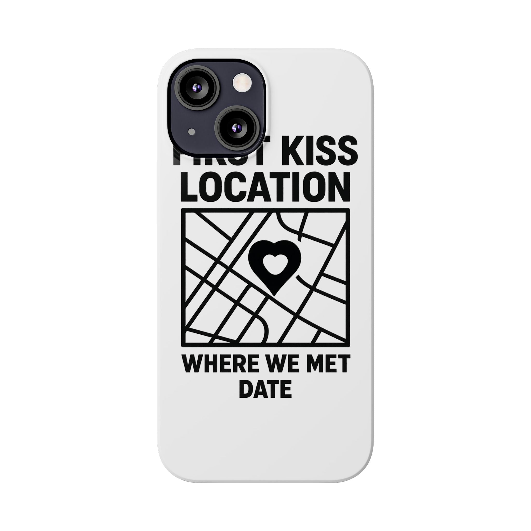 First Kiss Location Phone Case Custom Map Where We Met Anniversary Gift Personalized Couples Phone Case Heart Marker