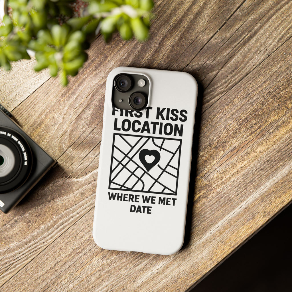First Kiss Location Phone Case Custom Map Where We Met Anniversary Gift Personalized Couples Phone Case Heart Marker