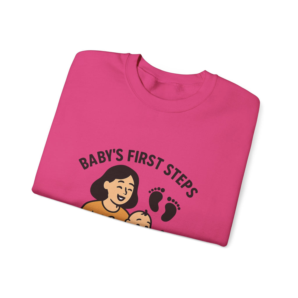 Baby's First Steps Sweatshirt, New Mom Gift, First Walking Milestone, Baby Footprint Shirt, Proud Mom Sweatshirt, Toddler Milestone