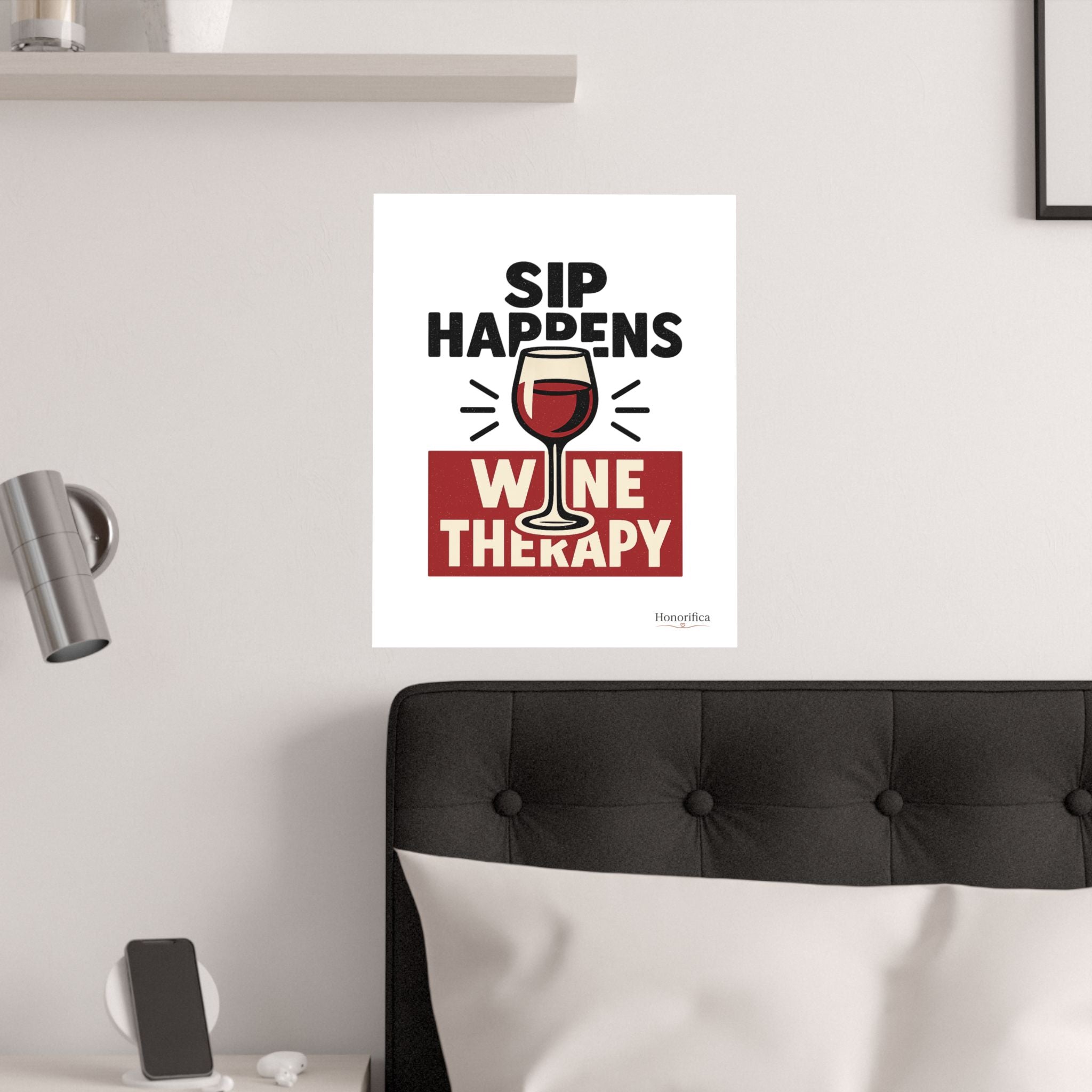 Sip Happens Wine Therapy Poster, Funny Wine Wall Art, Wine Lover Gift, Housewarming Gift for Women, Wine Decor Kitchen Bar Art