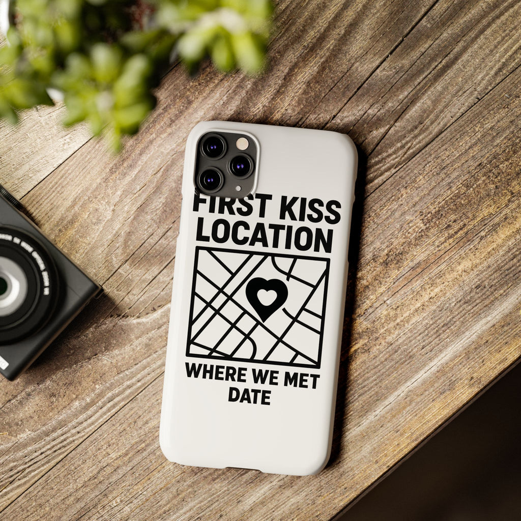 First Kiss Location Phone Case Custom Map Where We Met Anniversary Gift Personalized Couples Phone Case Heart Marker