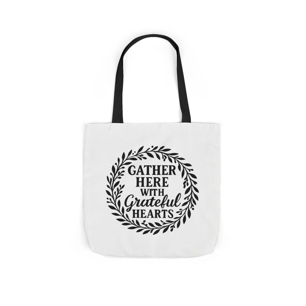 Gather Here With Grateful Hearts Tote Bag Farmhouse Kitchen Gift Rustic Botanical Wreath Housewarming Gift for Women Hostess